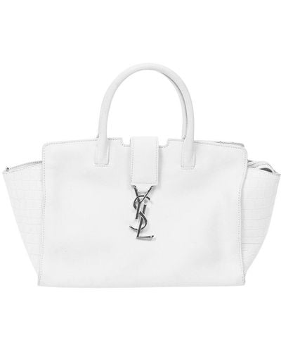 Saint Laurent Calfskin Leather Logo Tote (Authentic Pre-Owned) - White