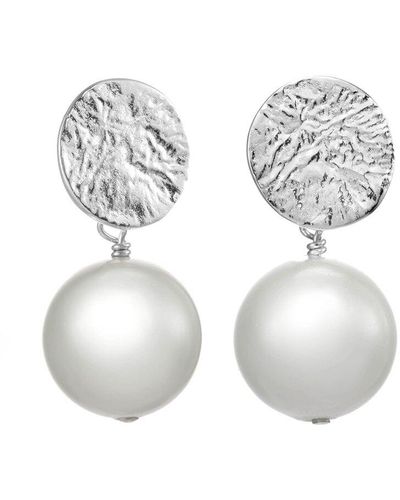 Margo Morrison Silver 14mm Pearl Hammered Earrings - White