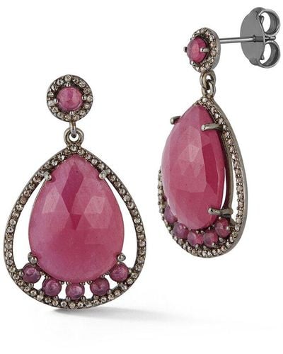 Banji Jewelry Silver 42.26 Ct. Tw. Diamond & Glass Filled Ruby Drop Earrings - Multicolor