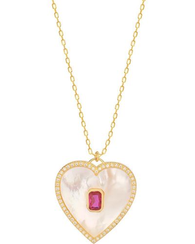 Gabi Rielle Modern Touch Collection 14k Over Silver Pearl Cz Love Necklace - Metallic