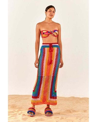 FARM Rio Striped Scarf Crochet Midi Skirt - Orange