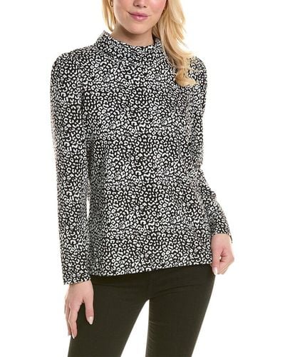 Jones New York Leopard Knit Jacquard Top - Gray