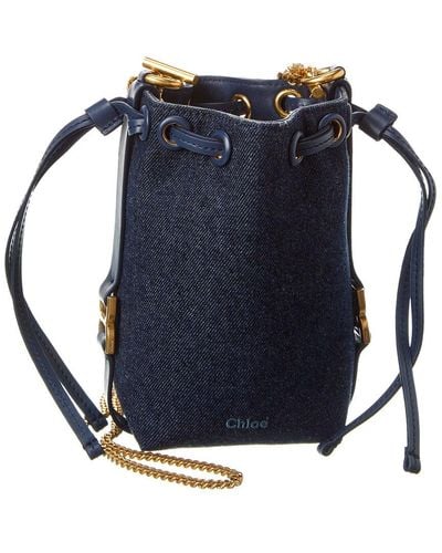 Chloé Marcie Micro Denim & Leather Bucket Bag - Blue