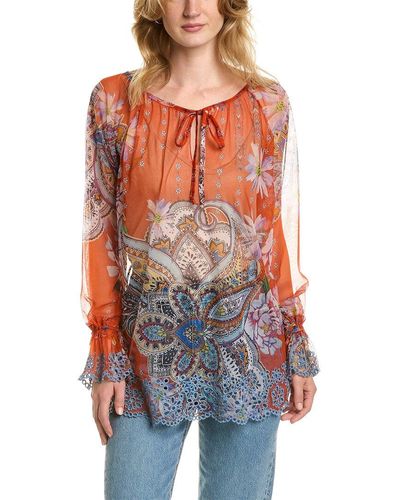 Johnny Was Paisley Mesh Blouse - Red