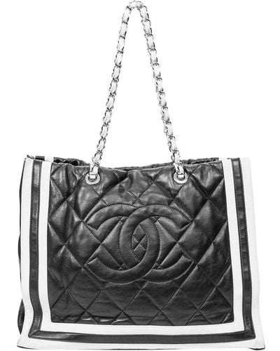 Chanel Quilted Lambskin Leather Large Cc Chain Tote (Authentic Pre-Owned) - Black