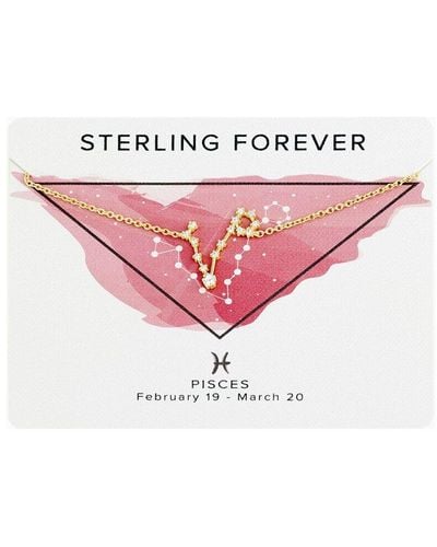 Sterling Forever 14k Plated Cz Pisces Delicate Constellation Necklace - Pink