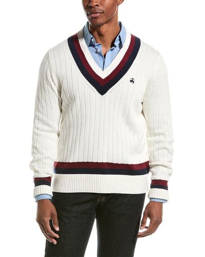 Brooks Brothers Tennis V-neck Sweater - White