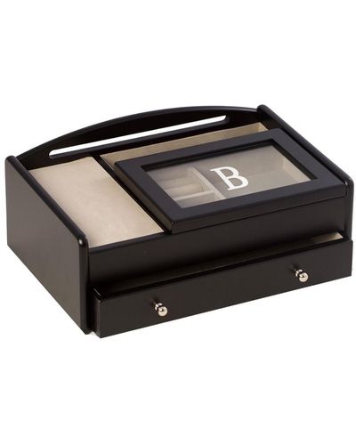 Bey-berk Matte Black Wood Valet Box Featuring A Storage Compartment