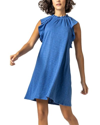 Lilla P Ruffle Trim Mini Dress - Blue