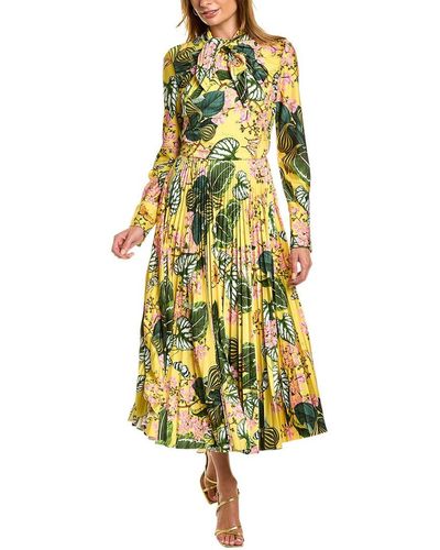 Oscar de la Renta Mixed Botanical Jersey Silk-trim Maxi Dress - Yellow