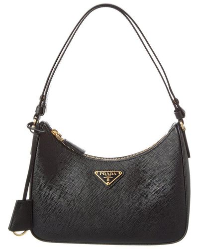 Prada Logo Mini Saffiano Leather Shoulder Bag - Black