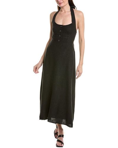 WeWoreWhat Button Front Linen-blend Maxi Dress - Black