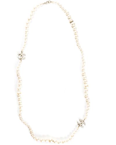 CHANEL Long Pearl Sautoir Necklace with CC logos hearts and charms