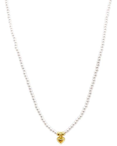 Adornia 14k Plated 2mm Pearl Seed & Heart Charm Necklace - White