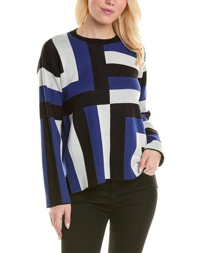 Jones New York Geo Jacquard Tunic Sweater - Blue