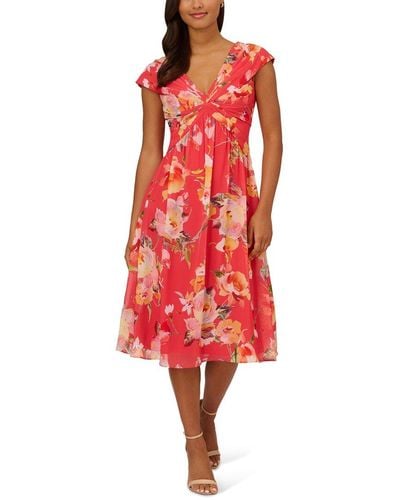 Adrianna Papell Printed Front Twist Midi Dress - Red
