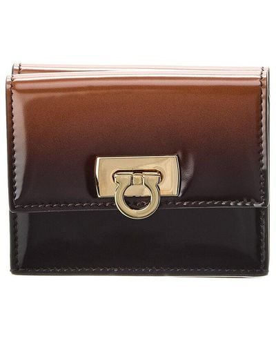 Ferragamo Gancini Clasp Leather Card Case Wallet - Brown