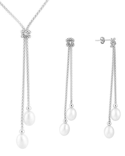 Splendid Silver 7.5-8mm Freshwater Pearl Necklace & Earrings Set - White