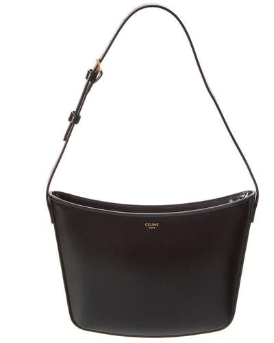 Celine Croque Medium Leather Hobo Bag - Black