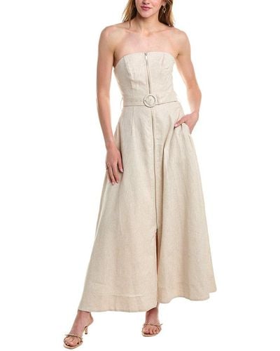 Nicholas Amalthea Strapless Zip Front Belted Linen Midi Dress - Natural