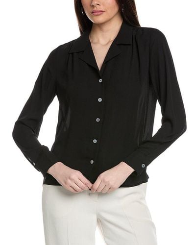Tahari Collared Buttoned Cuff Woven Shirt - Black