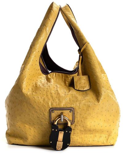 Loewe Ostrich Skin Large Calle Padlock Hobo Bag (Authentic Pre-Owned) - Yellow