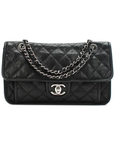 Chanel Black Quilted Caviar Large French Riviera Flap Bag