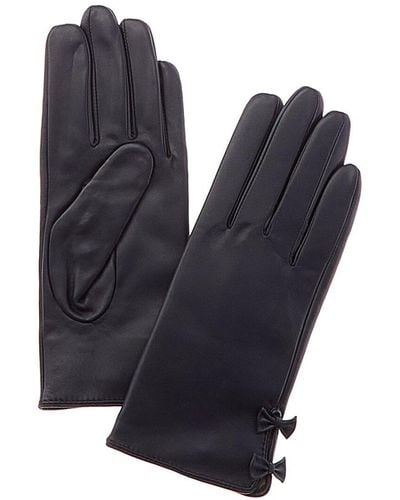 Phenix Bow Cashmere-lined Leather Gloves - Blue