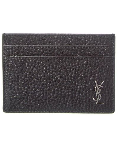 Saint Laurent Tiny Monogram Leather Card Case - Grey