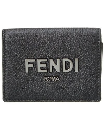 Fendi Trifold Leather Wallet - Gray