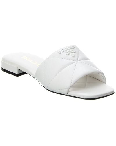 Prada Logo Padded Leather Sandal - White