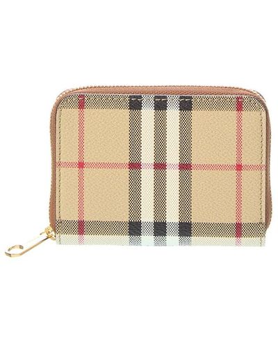Burberry Mini E-Canvas & Leather Zip Around Wallet - Natural