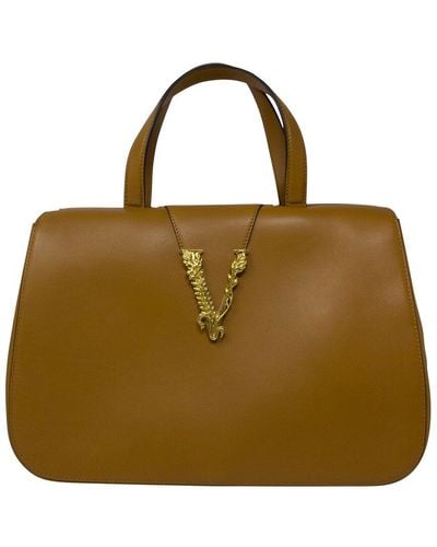 Versace Tan Leather Runway Virtus Tote (Authentic Pre-Owned) - Brown