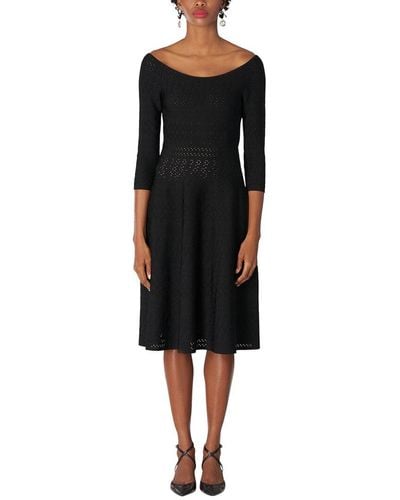 Carolina Herrera Bateau Neck Knit Flare Midi Dress - Black