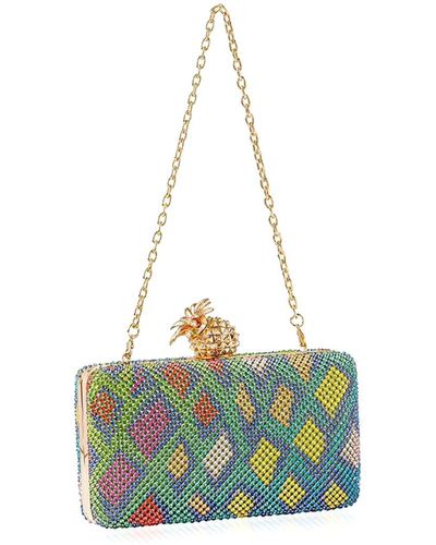 Whiting & Davis Pineapple Crystal Minaudiere Clutch - Blue