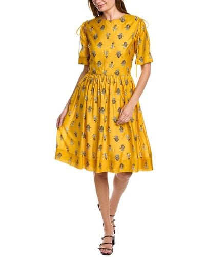 Oscar de la Renta Tie Shoulder Silk-blend Midi Dress - Yellow