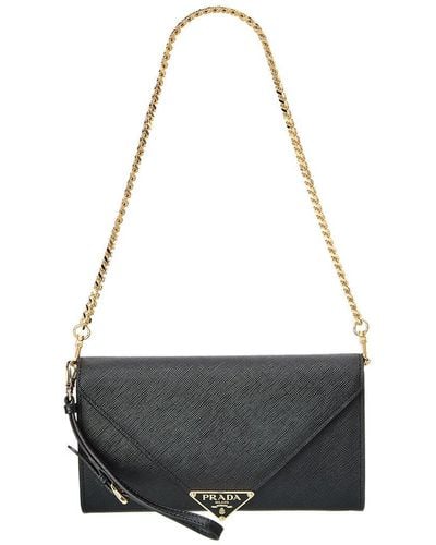 Prada Saffiano Leather Wallet On Chain - Black