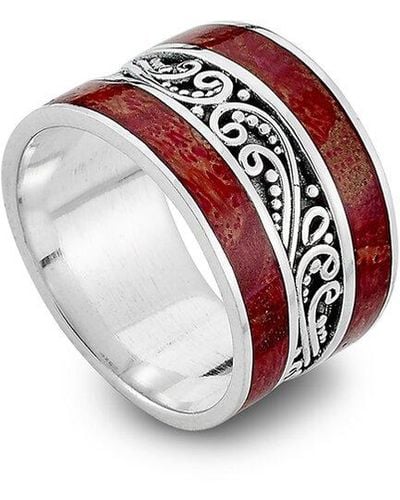 Samuel B. Silver Coral Scrollwork Ring - Red
