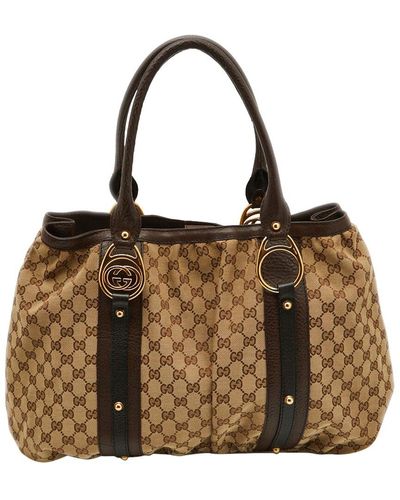Gucci Canvas & Leather Interlocking G Large Tote (Authentic Pre-Owned) - Brown
