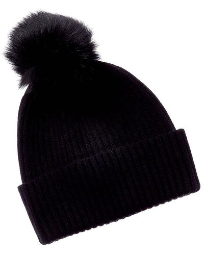 Sofiacashmere Cashmere Ribbed Hat With Pom - Black