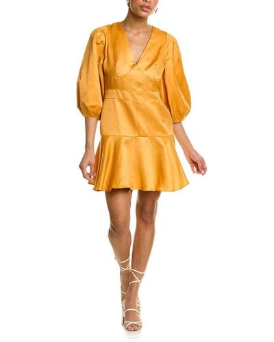 Ted Baker Topstitch Linen-blend Mini Dress - Orange