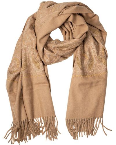 Saachi Paisley Embroidered Scarf - Natural