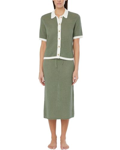 Onia Linen Knit Low Rise Midi Skirt - Green