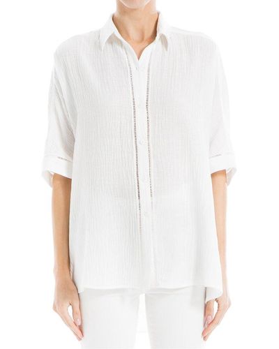 Max Studio Elbow Sleeve Button Front Shirt - White