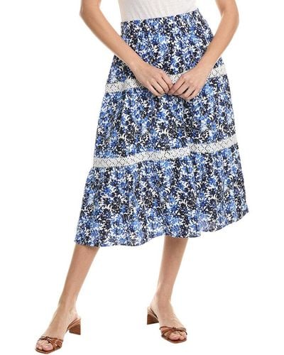Jones New York Tiered Lace Linen-blend Maxi Skirt - Blue