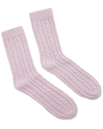 Portolano Ladies Chunky Socks With Rows Of Cables - Pink