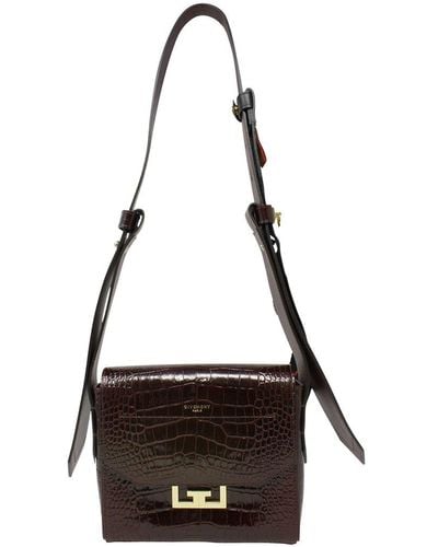 Givenchy Burgundy Crocodile Embossed Leather Eden Small Shoulder Bag (Authentic Pre-Owned) - Black