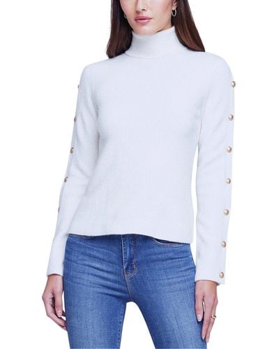 L'Agence Delaney Turtleneck Wool-blend Sweater - White