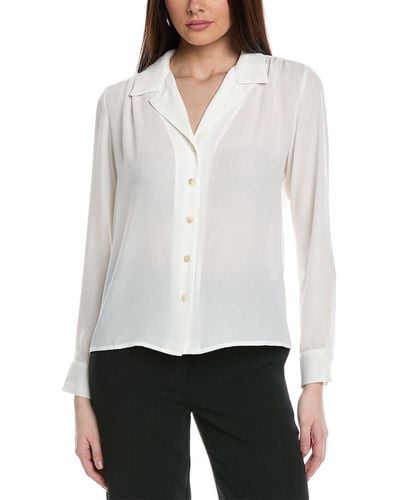 Tahari Collared Buttoned Cuff Woven Shirt - White