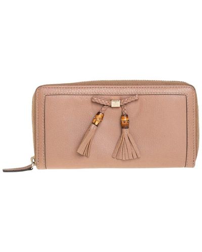 Gucci Leather Bamboo Tassel Bow Zip Around Wallet (Authentic Pre-Owned) - Pink